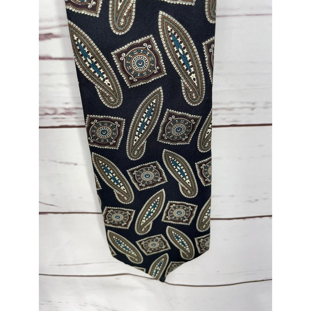 Stafford Men's Black Silk Tie Multicolor Paisley Necktie Hand Made in USA